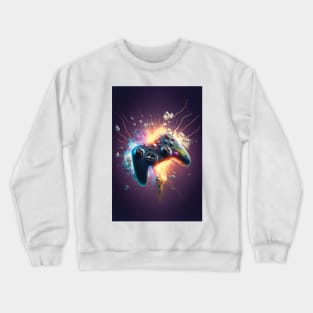 1 of 4 Explosive Gamepad Art: Vibrant Print Featuring a Bursting Game Controller Crewneck Sweatshirt